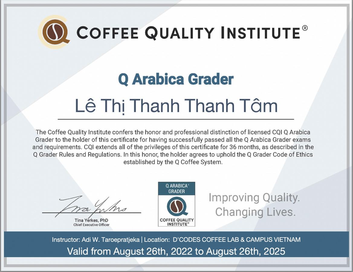 Chứng chỉ Q Arabica Grader — Coffee Quality Institute